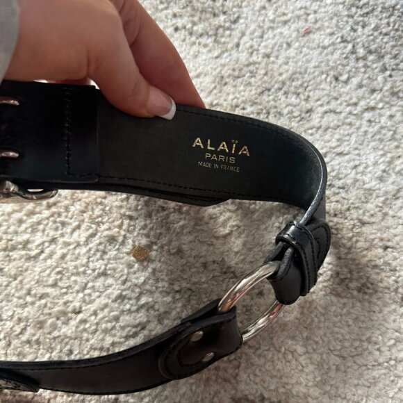 Alaïa Paris black leather wide waist belt with silver-tone hardware and O-ring d